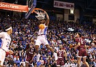 Kansas forward K.J. Adams Jr. (24) delivers on a dunk against Texas Southern during the first half on Monday, Nov. 28, 2022 at Allen Fieldhouse.