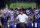 Kansas head coach Lance Leipold and the Jayhawks get ready to take the field against Tennessee Tech on Friday, Sept. 2, 2022 at Memorial Stadium.