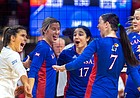 The Kansas team celebrates a kill by Katie Dalton (7) against Miami during a first-round match of the NCAA women's volleyball tournament Thursday, Dec. 1, 2022, in Lincoln, Neb. (Kenneth Ferriera/Lincoln Journal Star via AP)


