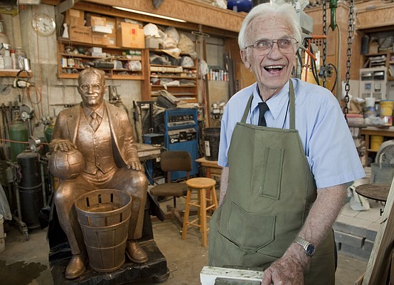 Sculptor Elden Tefft, Lawrence, has completed his latest sculpture: a bronze casting of James Naismith, the inventor of basketball. The statue is headed to Springfield College, in Springfield, Mass., where Naismith invented the game before coming to Kansas University.