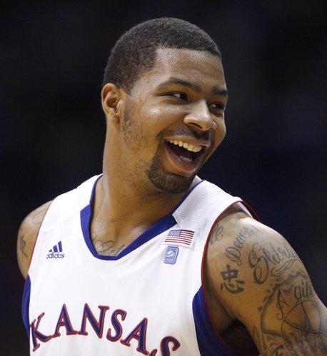 Kansas forward Marcus Morris flashes a smile as the game winds down against Texas A&M-Corpus Christi during the second half, Tuesday, Nov. 23, 2010 at Allen Fieldhouse.