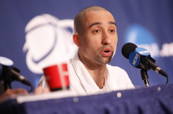 Virginia Commonwealth head coach Shaka Smart talks with media members during a press conference on Saturday, March 26, 2011 at the Alamodome in San Antonio.