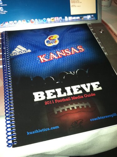 The 2011 Kansas University football media guide, first unveiled at the Big 12 media days in Dallas.