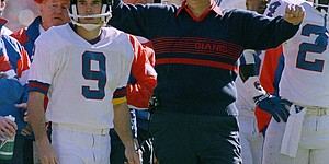 New York Giants coach Bill Parcells reacts to broken up touchdown pass in first quarter of NFC championship game with the San Francisco 49ers at Candlestick Park in San Francisco Sunday, Jan. 20, 1991. Left is kicker Matt Bahr. New Kansas University coach Charlie Weis was part of Parcells' staff with the Giants.
