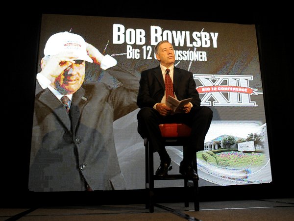 Big 12 commissioner Bob Bowlsby speaks at NCAA college football Big 12 Media Days, Monday, July 23, 2012, in Dallas.