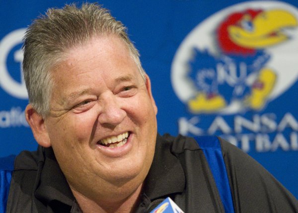 Kansas University football coach Charlie Weis holds a news conference at KU on Wednesday, August 1, 2012, the day before the Jayhawks’ fall camp starts. Weis spoke about the team’s depth chart and his eagerness for the season to start, saying, “I’m more motivated than I’ve ever been.”