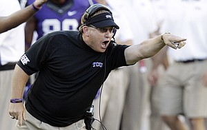 TCU coach Gary Patterson yells from the sideline during the first half of TCU’s game against Grambling State on Sept. 8 in Fort Worth, Texas.