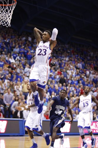 Kansas guard Ben McLemore elevates for a two-handed jam against Chattanooga during the second half on Thursday, Nov. 15, 2012 at Allen Fieldhouse.