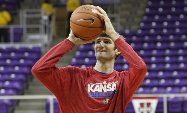 Kansas center Jeff Withey participates in the Jayhawks' shoot-around before KU's game against Texas Christian on Wednesday at TCU in Fort Worth, Texas.