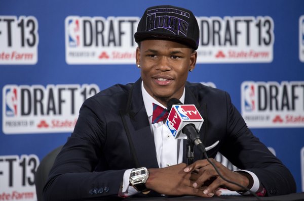 Kansas' Ben McLemore, picked by the Sacramento Kings in the first round of the NBA basketball draft, speaks during a news conference Thursday, June 27, 2013, in New York.