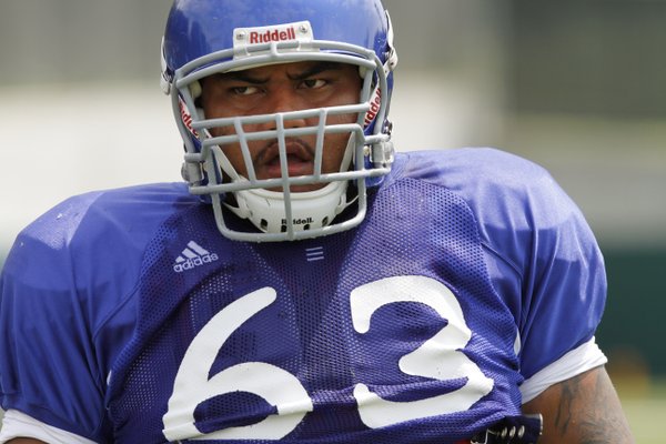 Offensive lineman Ngalu Fusimalohi participates in practice Friday, August 16.