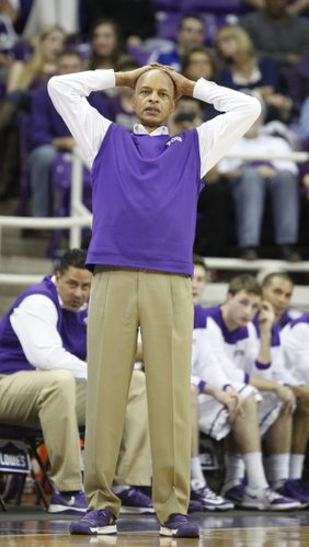TCU head coach Trent Johnson watches in the final minutes against the Jayhawks on Saturday, Jan. 25, 2014 at Daniel-Meyer Coliseum in Fort Worth, Texas.