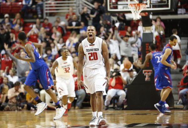 Texas Tech guard Toddrick Gotcher explodes after a three by the Red Raiders during the second half on Tuesday, Feb. 18, 2014 at United Spirit Arena in Lubbock, Texas.