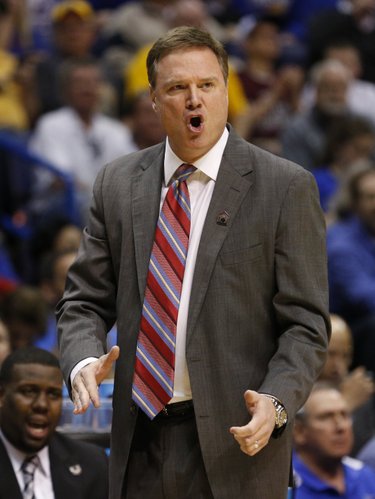 Kansas head coach Bill Self vents his frustration after a foul during the first half on Friday, March 21, 2014 at Scottrade Center in St. Louis.