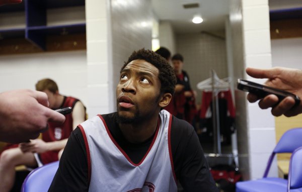 Stanford guard Chasson Randle takes questions in the team locker room on Saturday, March 22, 2014 at Scottrade Center in St. Louis.