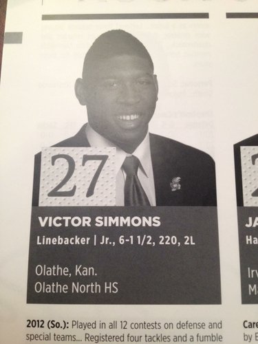 Victor Simmons as shown in the 2013 KU football media guide. 