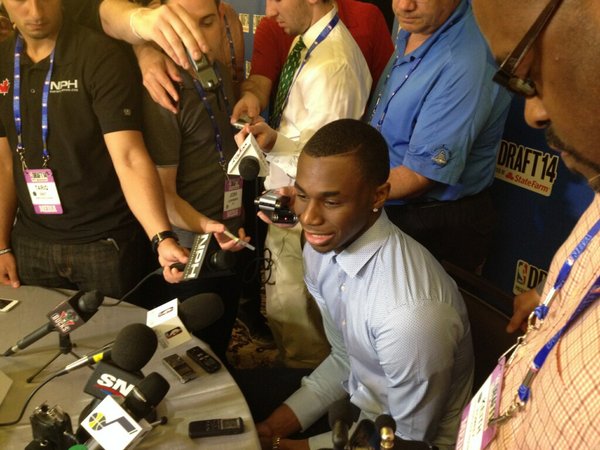 One-and-done Kansas University basketball player Andrew Wiggins meets with members of the media Wednesday in New York, the day before the 2014 NBA Draft.