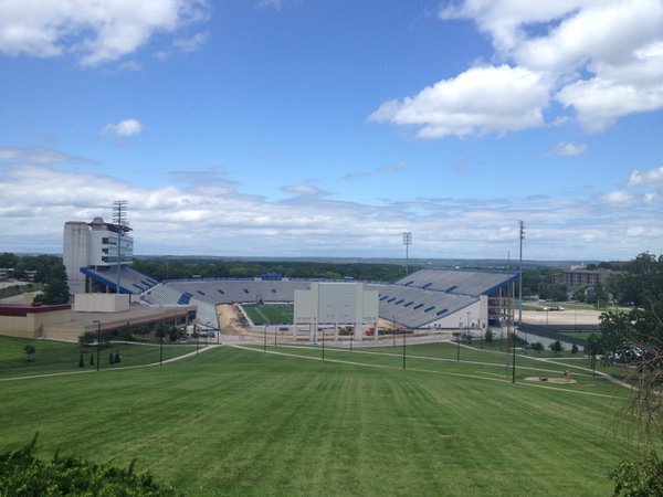 Here's the new view of Memorial Stadium, sans track, from Campanile hill. 