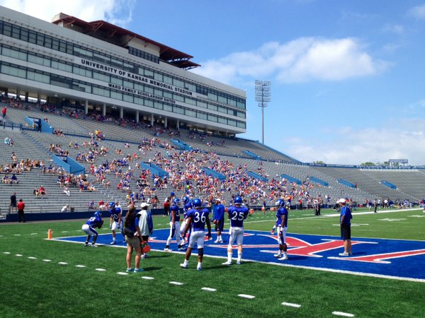 A look at the Memorial Stadium stands on a gorgeous day during the KU Football Fan Appreciation Day. 