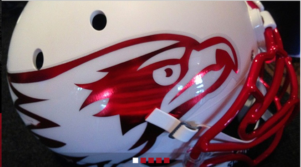 The new SEMO helmet that the Redhawks will wear Saturday vs. Kansas. Photo courtesy of Southeast Missouri State athletics. 