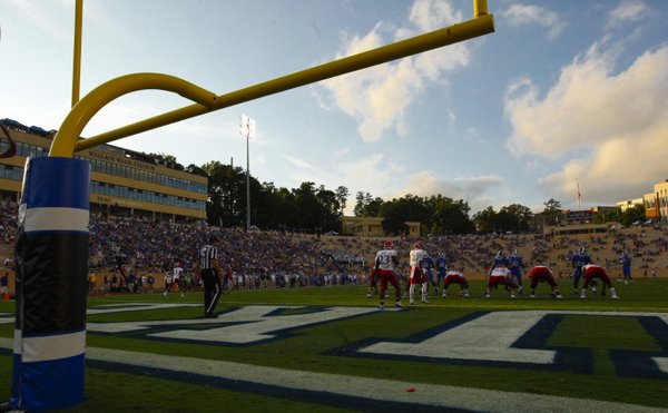 Montell Cozart and the Jayhawks are backed deep into their own territory during an offensive set in the fourth quarter on Saturday, Sept. 13, 2013 at Wallace Wade Stadium in Durham, North Carolina.