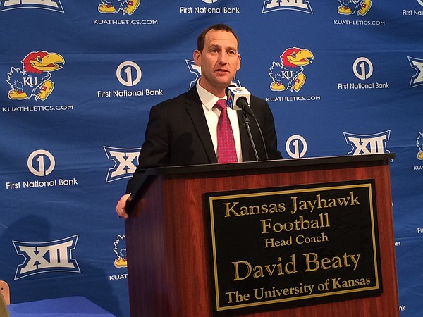 David Beaty is introduced as Kansas University football coach, Monday, Dec. 8, 2014.