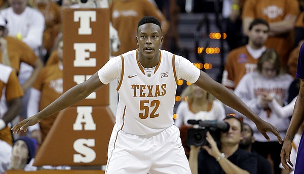 In this Nov. 16, 2014, file photo, Texas’ Myles Turner defends during the second half of an NCAA college basketball game against Alcorn State in Austin, Texas. Texas basketball is rolling _ both the men and the women _ and making a splash among the nation’s best just two seasons after both had seemed to hit bottom. (AP Photo/Eric Gay, File)
