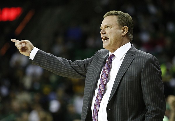 Kansas head coach Bill Self gets at his defense during the first half on Wednesday, Jan. 7, 2014 at Ferrell Center in Waco, Texas.