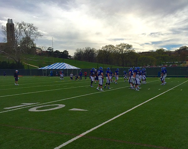 The Kansas University football team put another spring practice in the books on Tuesday. That's No. 9 of 15 for the Jayhawks, who will wrap up spring ball with the annual spring game on April 25. 