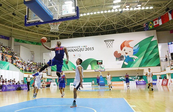 Kansas guard Wayne Selden Jr. (1) drives to the basket in a 106-41 Team USA win against Chile Tuesday, July 7, at the World University Games in South Korea.