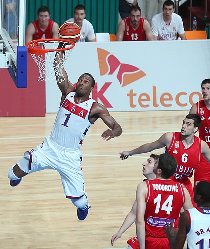 Kansas guard Wayne Selden Jr., puts down one of his two breakaway dunks in there first-half of a Team USA game against Serbia Wednesday, July 8, at the World University Games in South Korea.