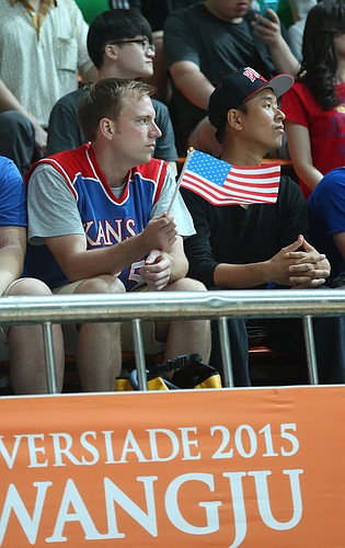 Drew Mountain, a 2008 KU graduate, who now teaches English in Korea, attended the Team USA against Serbia Wednesday, July 8, at the World University Games in South Korea.
