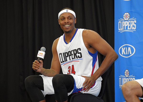 Los Angeles Clippers' Paul Pierce speaks during the team's NBA basketball media day, Friday, Sept. 25, 2015, in Los Angeles. (AP Photo/Mark J. Terrill)
