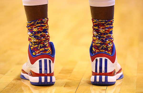 The Jayhawks donned a new pair of socks for Tuesday's game at Allen Fieldhouse.