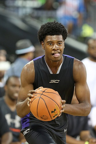 Josh Jackson competes in the dunk contest in the Under Armour Elite 24 Skills Competition on Friday, August 21 in Brooklyn, New York. 