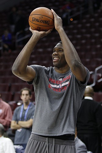 Philadelphia 76ers' Joel Embiid of Cameroon in action prior to the first half of an NBA basketball game against the Chicago Bulls, Thursday, Jan. 14, 2016, in Philadelphia. The Bulls won 115-111 in overtime. (AP Photo/Chris Szagola)