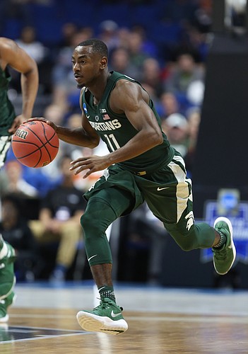 Michigan State guard Lourawls Nairn Jr. (11) pushes the ball up the court during the second half on Friday, March 17, 2017 at BOK Center in Tulsa, Oklahoma.