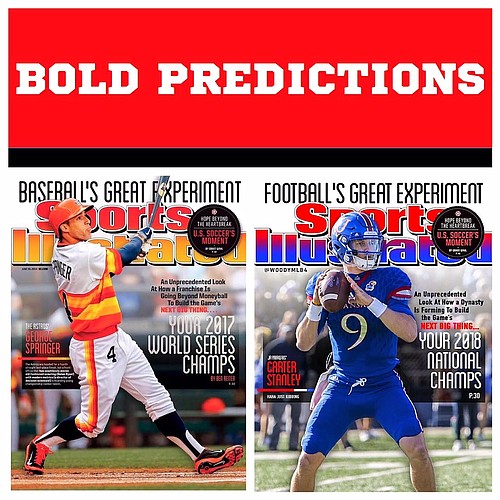 The two covers: The one on the left, from Sports Illustrated about the Houston Astros. And the one on the right from Bryce Wood about Kansas football. 