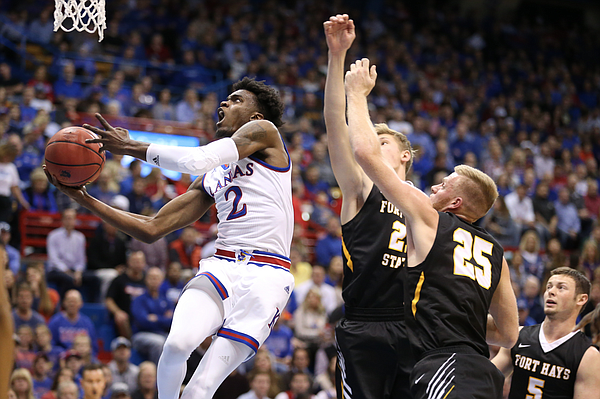 Lagerald Vick goes to the rim for Kansas during Tuesday's exhibition victory over Fort Hays State. 