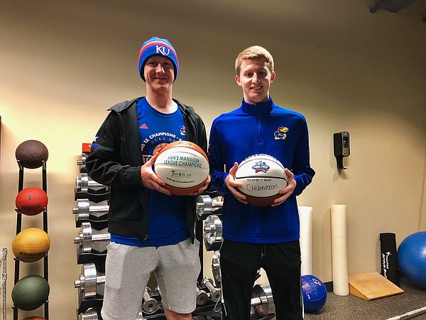 Kansas basketball senior managers Collin Cook, left, and Brayden Carroll, will work their final game in Allen Fieldhouse tonight when the Jayhawks take on Texas at 8 p.m. on ESPN.