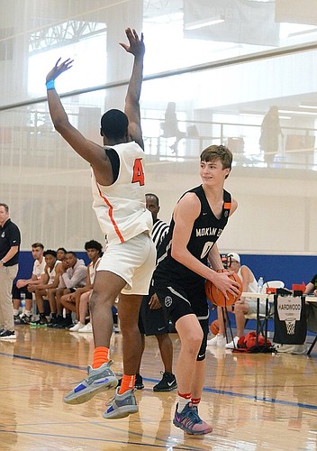 Blue Valley Northwest senior Christian Braun, who orally committed to KU on Monday, is shown here during an AAU event in Lawrence this summer with MOKAN Elite. 