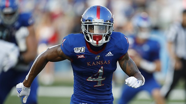 Kansas wide receiver Andrew Parchment during an NCAA football game against Coastal Carolina on Saturday, Sept. 7, 2019 in Lawrence, Kan. (AP Photo/Colin E. Braley)