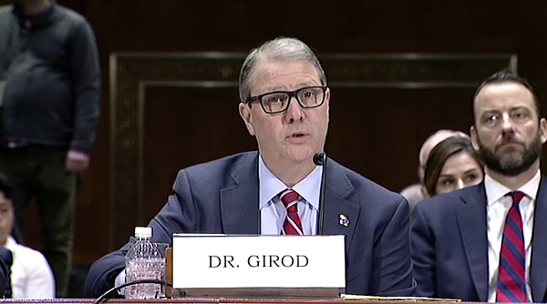 University of Kansas Chancellor Douglas Girod testifies at a congressional hearing on Tuesday, Feb. 11, 2020, that KU would support the opportunity for student-athletes to earn money through their name, image and likeness. 