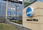 The NCAA headquarters in Indianapolis is pictured, Thursday, March 12, 2020. (AP Photo/Michael Conroy)