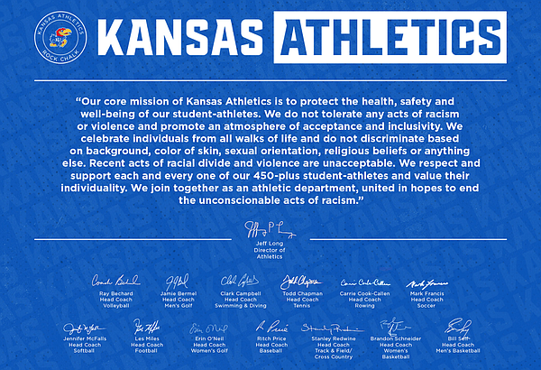 The "Unified Against Racism" statement released by Kansas Athletics on May 30, 2020. 