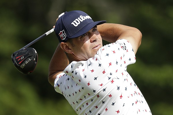 Gary Woodland hits from the 18th tee during the second round of the Memorial golf tournament, Friday, July 17, 2020, in Dublin, Ohio.


