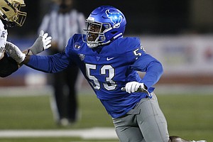 Buffalo Bulls defensive end C.J. Bazile (53) during the second half of an NCAA college football game against the Akron Zips at UB stadium in Amherst, N.Y., Saturday Dec. 12, 2020. (AP/ Photo Jeffrey T. Barnes)