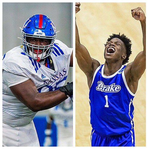 Coming & Going: While the Kansas men's basketball program added a dynamic transfer in Drake combo guard Joseph Yesufu, right, the KU football program saw one of its most promising young players opt to transfer to Tennessee. Such is life in the current college athletics landscape, where coaches are constantly having to reshape their roster. 
