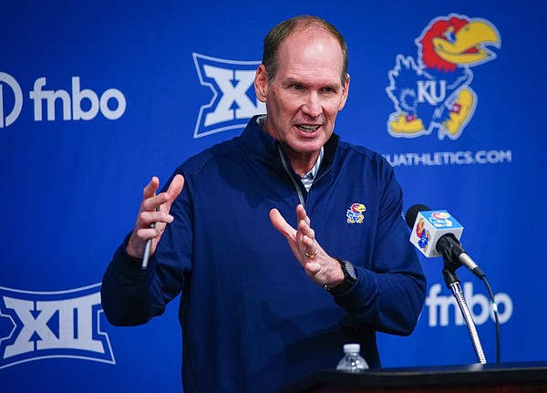 Head Football Coach Lance Leipold talks with media members on Tuesday, May 18, 2021 at the Anderson Family Football Complex.