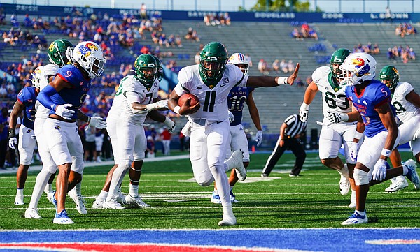 Baylor quarterback Gerry Bohanon (11) gets into the end zone untouched by the Kansas defense during the fourth quarter on Saturday, Sept. 18, 2021 at Memorial Stadium. (Photo by Nick Krug/Special to the Journal-World)